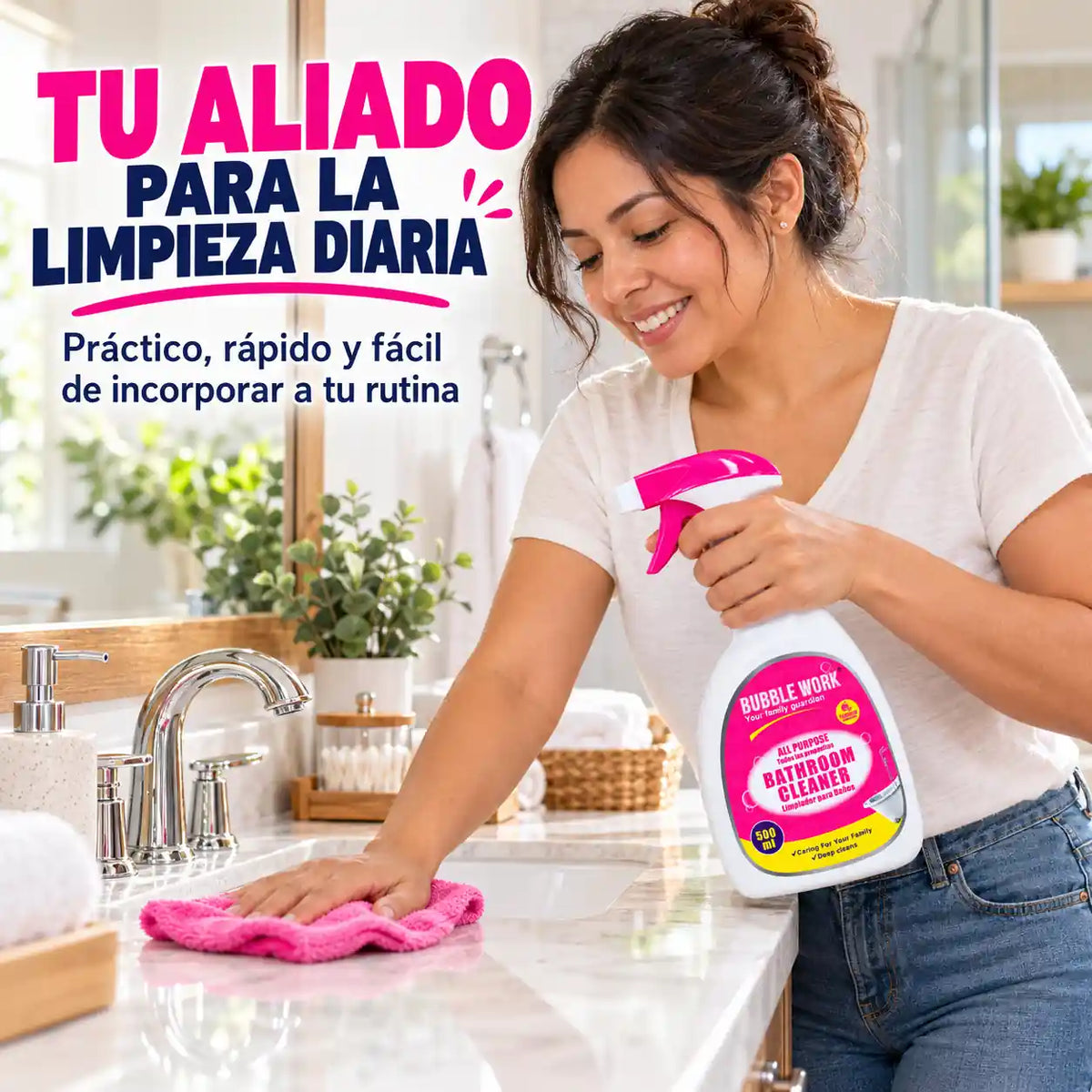 Deja tu baño brillando como nuevo en minutos, sin tallar hasta que te duelan los brazos