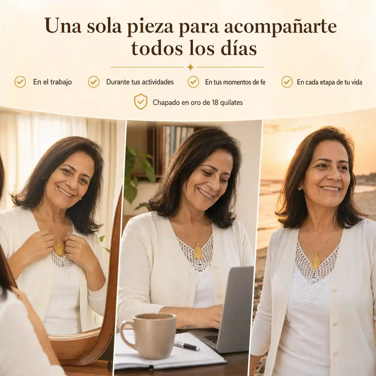 Lleva a la Virgen del Carmen contigo, en oro de 18 quilates